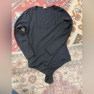 Free People Black Square Neck Bodysuit